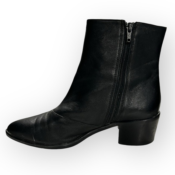 Classic Black Leather Heeled Zipper Ankle Boot - Picture 8 of 16
